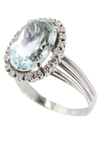 Bague Bague aigue-marine et diamants années 50' 58 Facettes