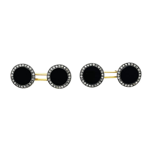 Boutons de manchette Boutons de manchette 1910 en or, argent, onyx et diamants. 58 Facettes 30254
