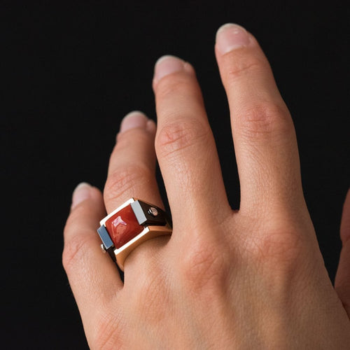 Bague 54 Bague corail onyx et diamants 58 Facettes 17-357-54-1