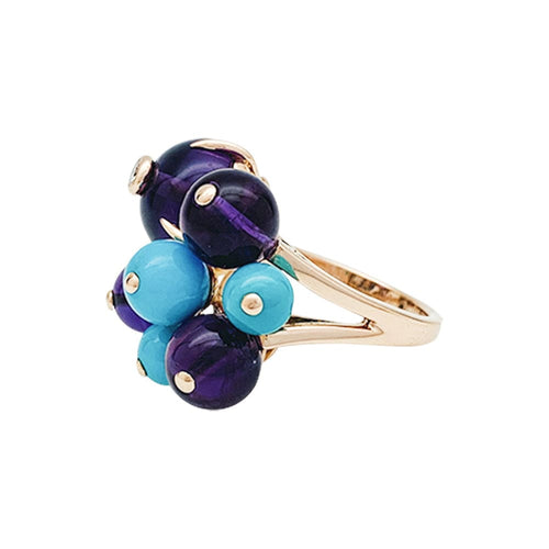 Bague 50 Bague Cartier "Délices de Goa" or jaune, diamant, turquoises, améthystes. 58 Facettes 30016