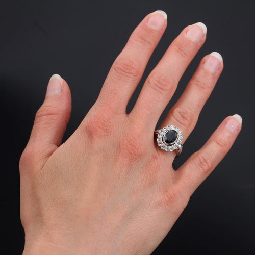 Bague 52 Bague ancienne saphir diamants entourage 58 Facettes 21-184-52