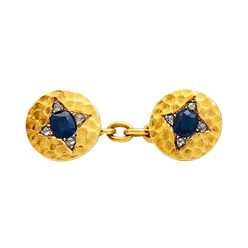 Boutons de manchette Boutons de manchette en or jaune, saphirs et diamants. 58 Facettes 30118