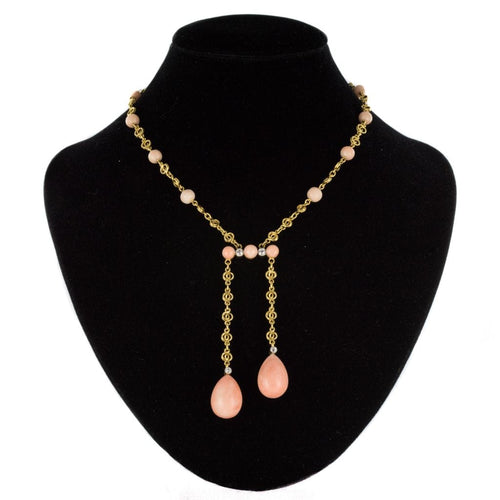 Collier Collier ancien négligé corail peau d'ange et diamants 58 Facettes 17-285