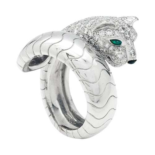 Bague 53 Bague Cartier "Panthère de Cartier" en or blanc, diamants, émeraudes et onyx. 58 Facettes 29075-1