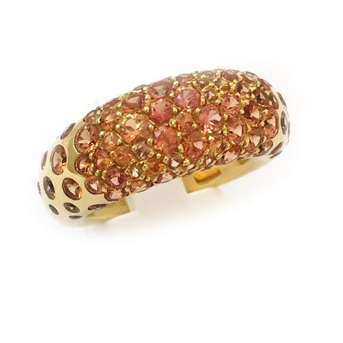 Bague 55 Bague Chaumet modèle "Caviar" en or jaune, saphirs oranges. 58 Facettes 24385-1
