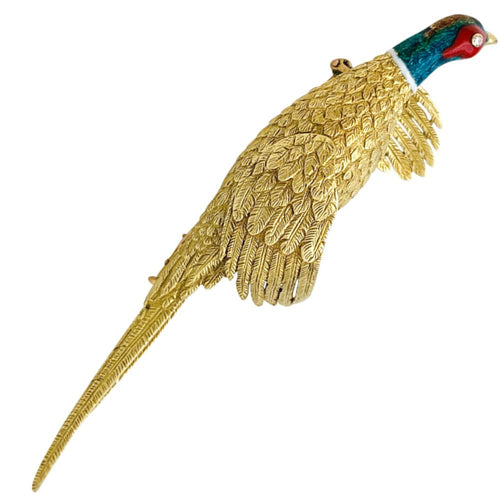 Broche Broche Mellerio "Faisan" en or jaune, émail et diamant. 58 Facettes 29966