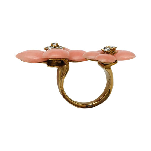 Bague 51 Bague Van Cleef & Arpels, "Double Fleurs", or jaune, corail et diamants. 58 Facettes 29151-1