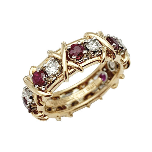 Bague 50 Bague Tiffany&Co. "Sixteen Stones", or jaune, platine, diamants et rubis. 58 Facettes 30402
