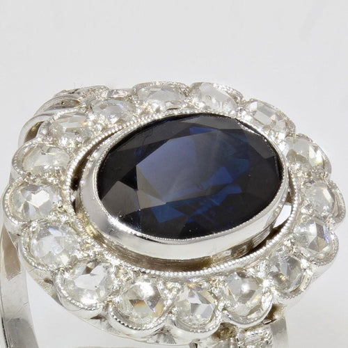 Bague 52 Bague ancienne saphir diamants entourage 58 Facettes 21-184-52