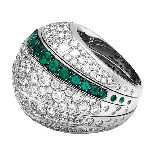 Bague 54 Bague De Grisogono, modèle "Jiya", en or blanc, diamants et émeraudes. 58 Facettes 29213