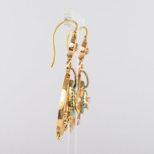 Boucles d'oreilles Pendants d'oreilles anciens turquoises et perles fines 58 Facettes 17-326A