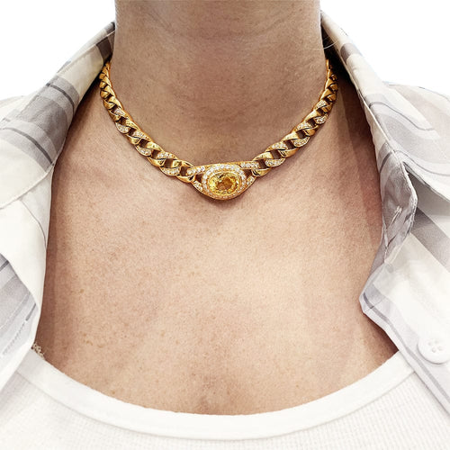 Collier Collier Cartier en or jaune diamants et saphir jaune. 58 Facettes 30440