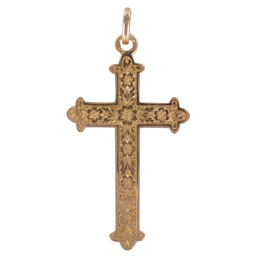 Pendentif Croix ancienne or rose ciselures florales 58 Facettes 02-067