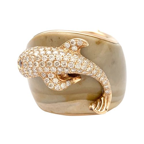 Bague 53 Bague Paolobongia "Dauphin" en or rose, diamants, jaspe et grenat. 58 Facettes 27373