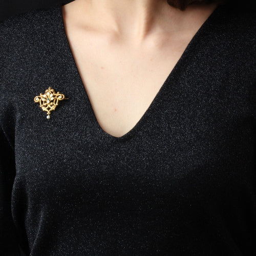 Pendentif Broche pendentif ancien perle émeraude diamant 58 Facettes 19-480A