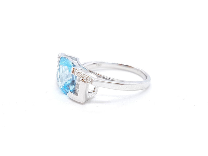 Bague 54 Bague Or blanc Topaze 58 Facettes 00710CN