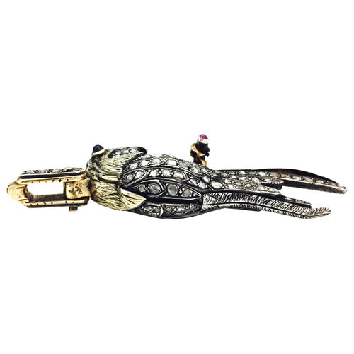 Pendentif Pendentif "Perroquet" en or jaune et argent, rubis, saphirs et diamants. 58 Facettes 26014