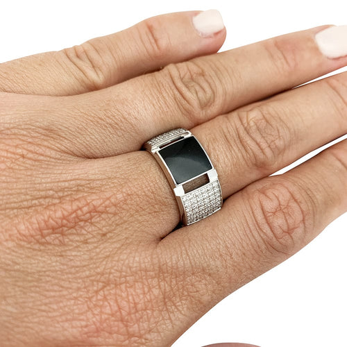 Bague 53 Bague Chaumet, "Classe One", or blanc, diamants, laque. 58 Facettes 30620