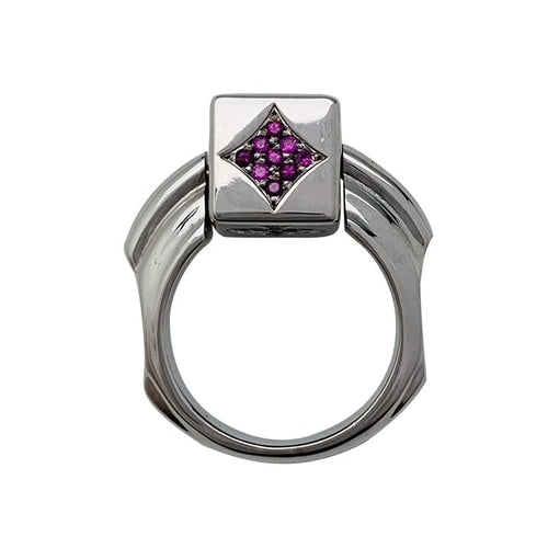 Bague 54 Bague Dé en or blanc diamants noirs et rubis. 58 Facettes 30416