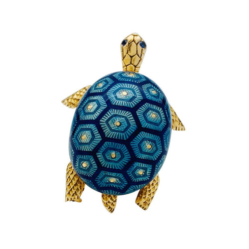 Broche Broche Boucheron tortue or jaune, émail et saphir. 58 Facettes 29701