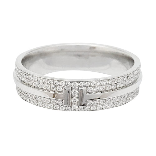Bague 65 Bague Tiffany en or blanc sertie de diamants. 58 Facettes 30069