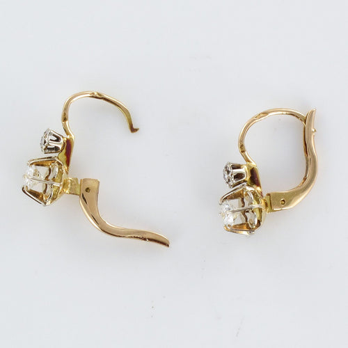 Boucles d'oreilles Dormeuses anciennes or jaune diamants 58 Facettes 20-100