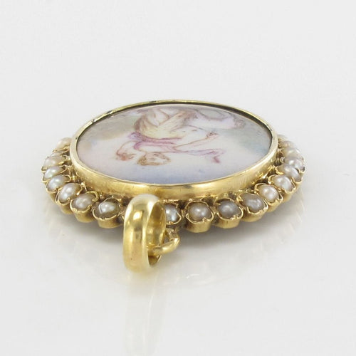 Pendentif Pendentif médaillon ancien miniature sur porcelaine et perles fines 58 Facettes 17-343