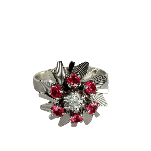 Bague 52 Bague motifs floraux en or blanc Diamant et rubis 58 Facettes 5592