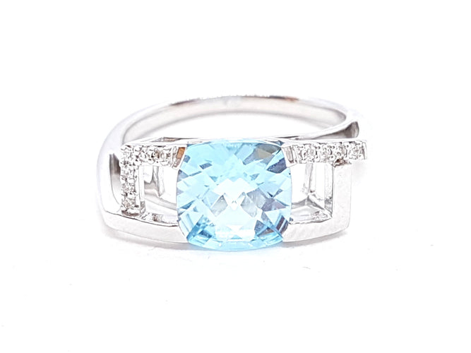 Bague 54 Bague Or blanc Topaze 58 Facettes 00710CN