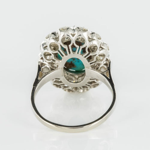 Bague 53 Bague marguerite turquoise diamants or blanc 58 Facettes 18-084-53
