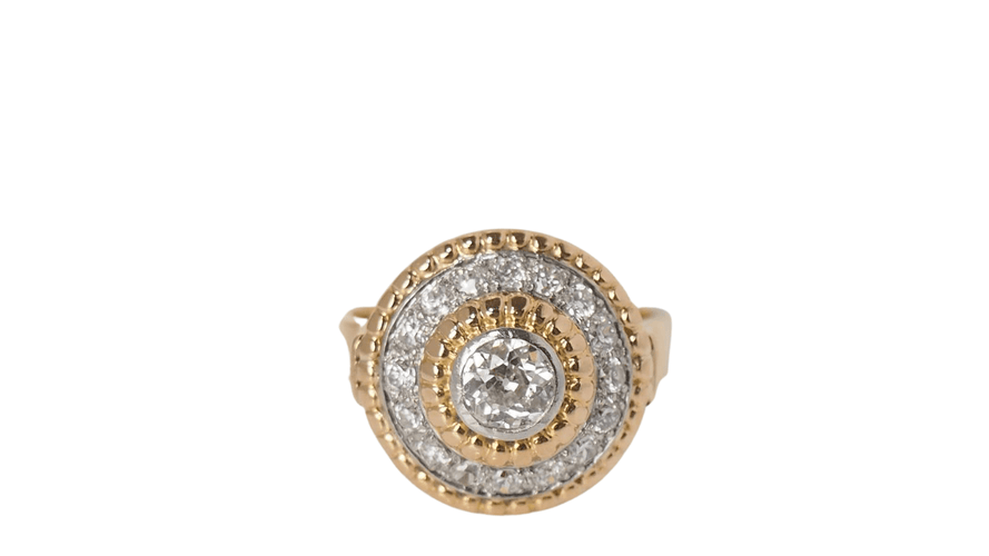 Bague Bague Rétro entourage or bicolore diamants 58 Facettes 30851