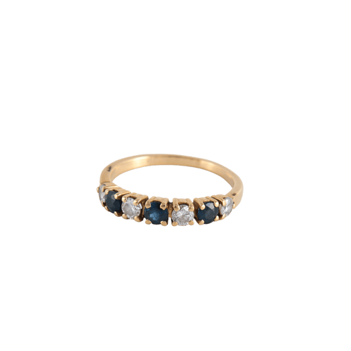Bague 53 Demi-alliance or jaune Diamants Saphirs 58 Facettes FM59