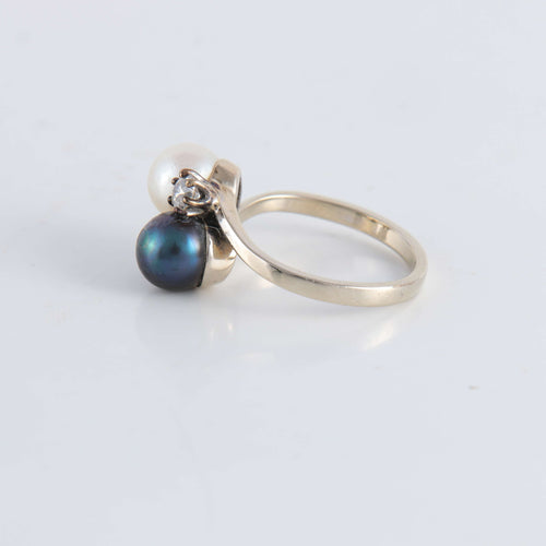 Bague 53 Bague Toi & Moi Perles Diamants 58 Facettes FM115