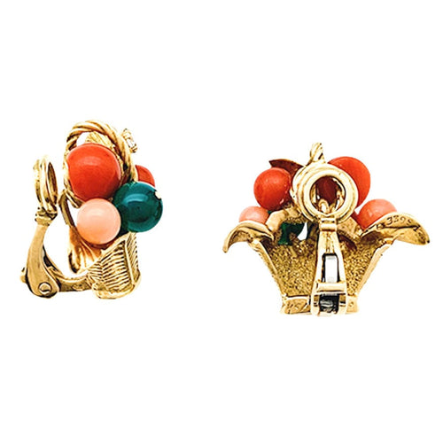 Boucles d'oreilles Boucles d'oreilles Van Cleef & Arpels " Paniers de fruits" en or jaune, corail, chrysoprases et diamants. 58 Facettes 30027