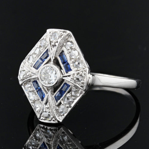 Bague 55 Bague art déco diamants saphirs hexagonale 58 Facettes 20-577-55