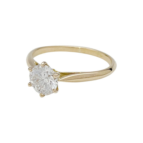 Bague 57 Solitaire en or jaune, diamant 1,12 carat F/VVS1. 58 Facettes 30150