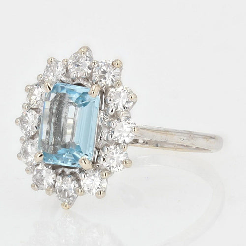 Bague 52 Bague ancienne aigue-marine diamants marguerite 58 Facettes 21-185-52