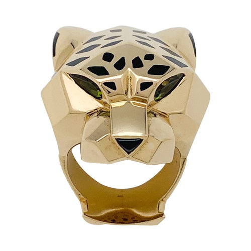 Bague 64 Bague Cartier modèle "Panthère" en or jaune, péridots, laque, onyx. 58 Facettes 29819-1