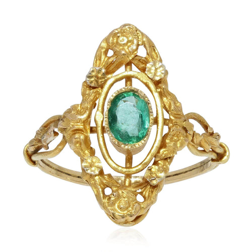 Bague 51 Bague ancienne émeraude marquise 58 Facettes 21-077-51