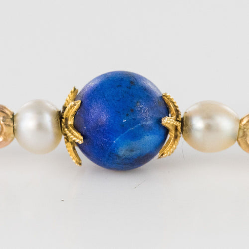Collier Collier ancien et son médaillon lapis lazuli et perles fines 58 Facettes 20-154