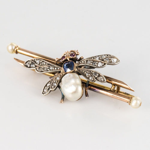 Broche Broche ancienne insecte perle fine saphir et diamants 58 Facettes 17-280