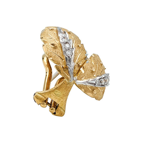 Boucles d'oreilles Boucles d'oreilles feuillages 2 ors et diamants. 58 Facettes 29740