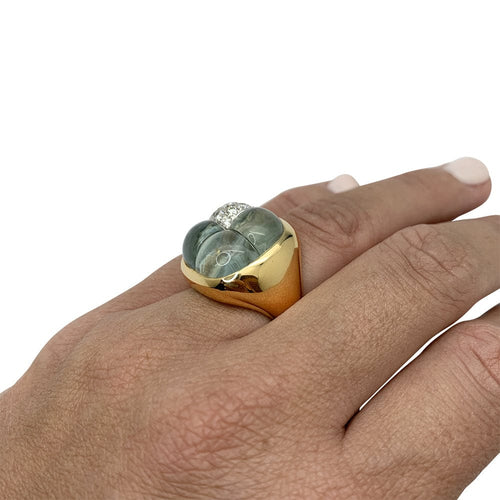 Bague 50 Bague Pomellato, "Mosaïco", or jaune et blanc, aigue-marines, diamants. 58 Facettes 30574