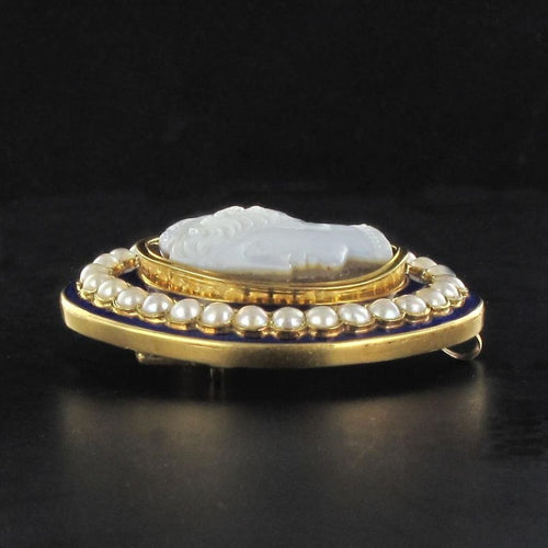 Broche Broche Camée email bleu perles 58 Facettes 14-105-8377620