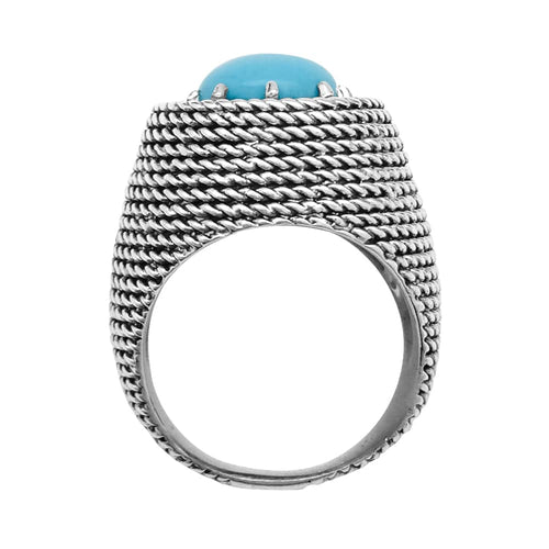 Bague 53 Bague "Dôme" en or blanc et cabochon turquoise. 58 Facettes 28499
