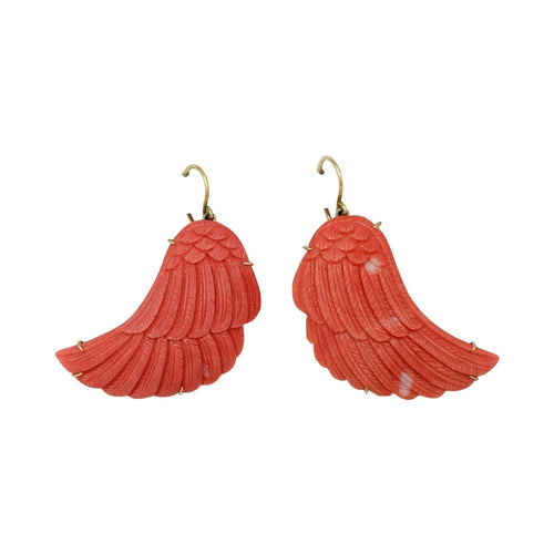 Boucles d'oreilles Boucles d'oreilles "Ailes" en or jaune, corail. 58 Facettes 23618