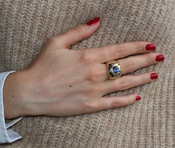 Bague SAPHIR de Ceylan et diamants 58 Facettes 360