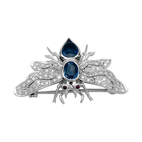 Broche Broche Scarabée or blanc, saphirs, diamants, rubis. 58 Facettes 29475