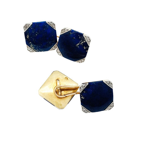 Boutons de manchette Boutons de manchette Art Déco en or rose, platine, diamants et lapis lazuli. 58 Facettes 30246