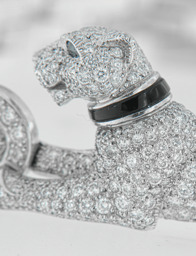 Bracelet Cartier - Bracelet Vintage Panthère en diamants, émeraudes, émail et or blanc 58 Facettes
